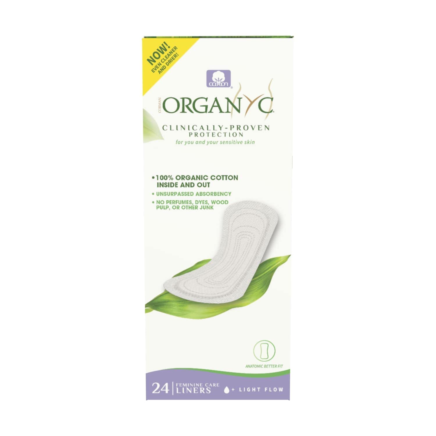 Organyc 100% Certified Organic Cotton Flat Panty Liner - Everyday Sanitary Pad, Free from Wood Pulp, Perfumes, SAP and Chemicals - Light Flow+, 24 Count