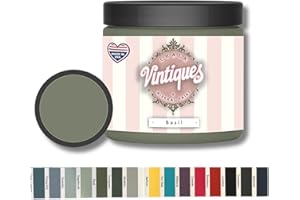 Vintiques Chalk & Mineral Paint plus color card, Matte Finish- Easy Application for DIY Projects - Furniture, Wood, Metal, Home Decor and More, Basil, 8oz