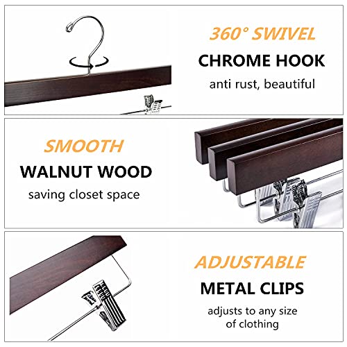Amber Home Walnut Wooden Pants Hangers 24 Pack, Solid Wood Skirt Hanger