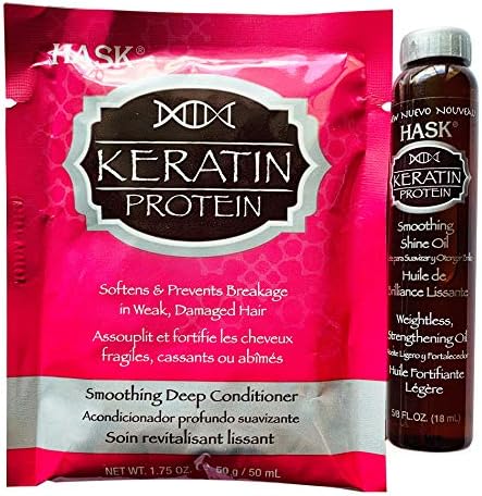 Hask Keratin Protein Hair Treatment Set! Included: Smoothing Deep Conditioner 1.75 Oz And Smoothing Shine Oil 0.61 Oz! Makes Hair Smooth, Shiny And Frizz Free! Choose Your Hair Treatment! (Keratin)