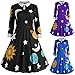 Fashion Womens Print Botton Long Sleeve Flare Vintage Dress Sun and Moon Star