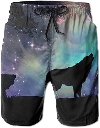 Cool Galaxy Wolf Men's Summer Beach ShortsXL