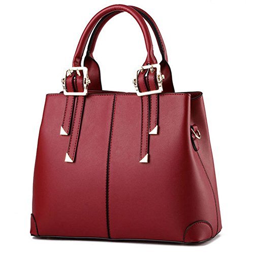 Burgundy Handbags. QUBABOBO Women Leather Top Handle Zipper Closure