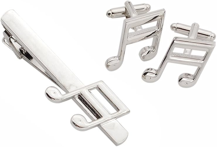 Amazon ライチ Lychee ネクタイピン 1ペアカフス 3点セット かわいい音符モチーフ タイバー メンズカフスボタン シルバー クラシック ビジネス タイピン タイタック 通販