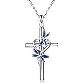 CRMAD Hummingbird/Ladybug/Dragonfly Necklace Jewelry for Women Sterling Silver Cross Hummingbird Daisy Necklace Gifts