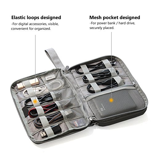 Travel Organizer Double Layer Electronics Accessories Gear Storage Bag USB Cable Case, Grey - Thumbnail 2
