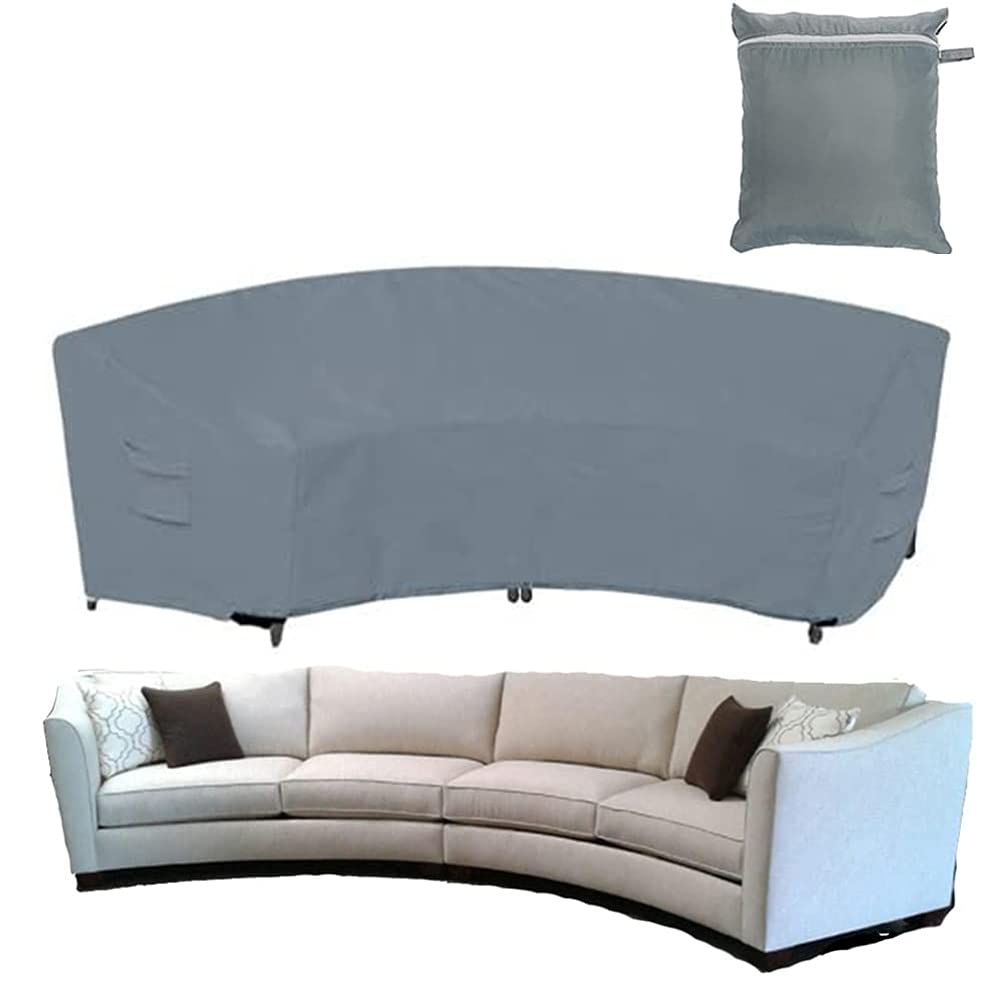Garden Furniture Covers COOSOO Outdoor Patio Sectional Curved Sofa Protector Covers Waterproof Heavy Duty 420D Oxford Fabric Half-Moon Sofa Sets Windproof Anti-UV (Grey, 483x110x92cm/190x43x36in)