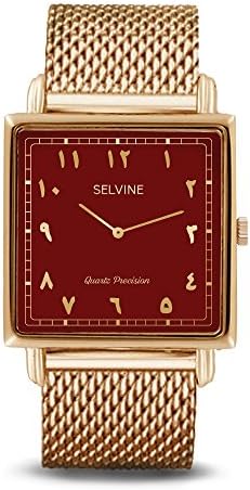 Selvine Gold Milanese Chain Strap Watch with Stainless Steel Case (Red Dial)