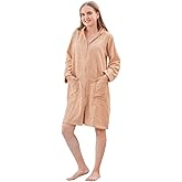 ALLEN & MATE 100% COTTON Unisex Hooded Bathrobe with Zipper, Soft Absorbent Beach Towel zip up Changing Robe for Women & Men