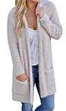 Wollsolo Women's Open Front Long Thick Knit Hoodie Two Pockets Cardigan Sweaters