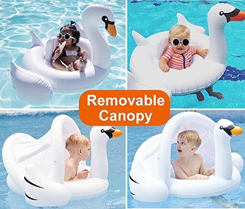 GreaSmart White Swan Baby Pool Float with Canopy Inflatable Swimming Ring Sunshade for Infant Kids Toddler Indoor Outdoor Pool Training Float Ring Pool Toys Fit 8-48 Months Baby