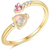 lasidor Adjustable Opal Ring for Women Teen Girls Ladies 14K White Gold Plated Heart/Oval Shape Stacking Rings Fire Opal Jewelry for Teen Girls