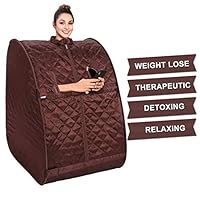 OppsDecor Portable Steam Sauna, 2L Personal Therapeutic Sauna Home Spa for Weight Loss Detox Relaxation Slimming,One Person Sauna with Remote Control,Foldable Chair,Timer(US Plug) (Coffee)