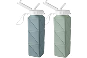 Opard Collapsible Water Bottles 21 Oz - BPA Free, Leak Proof, Foldable Silicone Collapse Water Bottle with Straw, Easy to Com