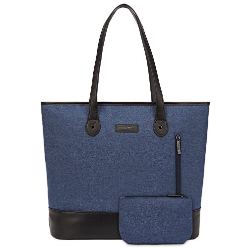UtoteBag Women 15.6 Inch Laptop Tote Bag Notebook Shoulder Bag Lightweight Multi-pocket Nylon Briefcase Classic Casual Handbag(Blue)