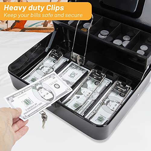 Sgorlds Large Locking Cash Box With Key Lock And Money Tray, Money Box With Cash Tray, Lock Safe
