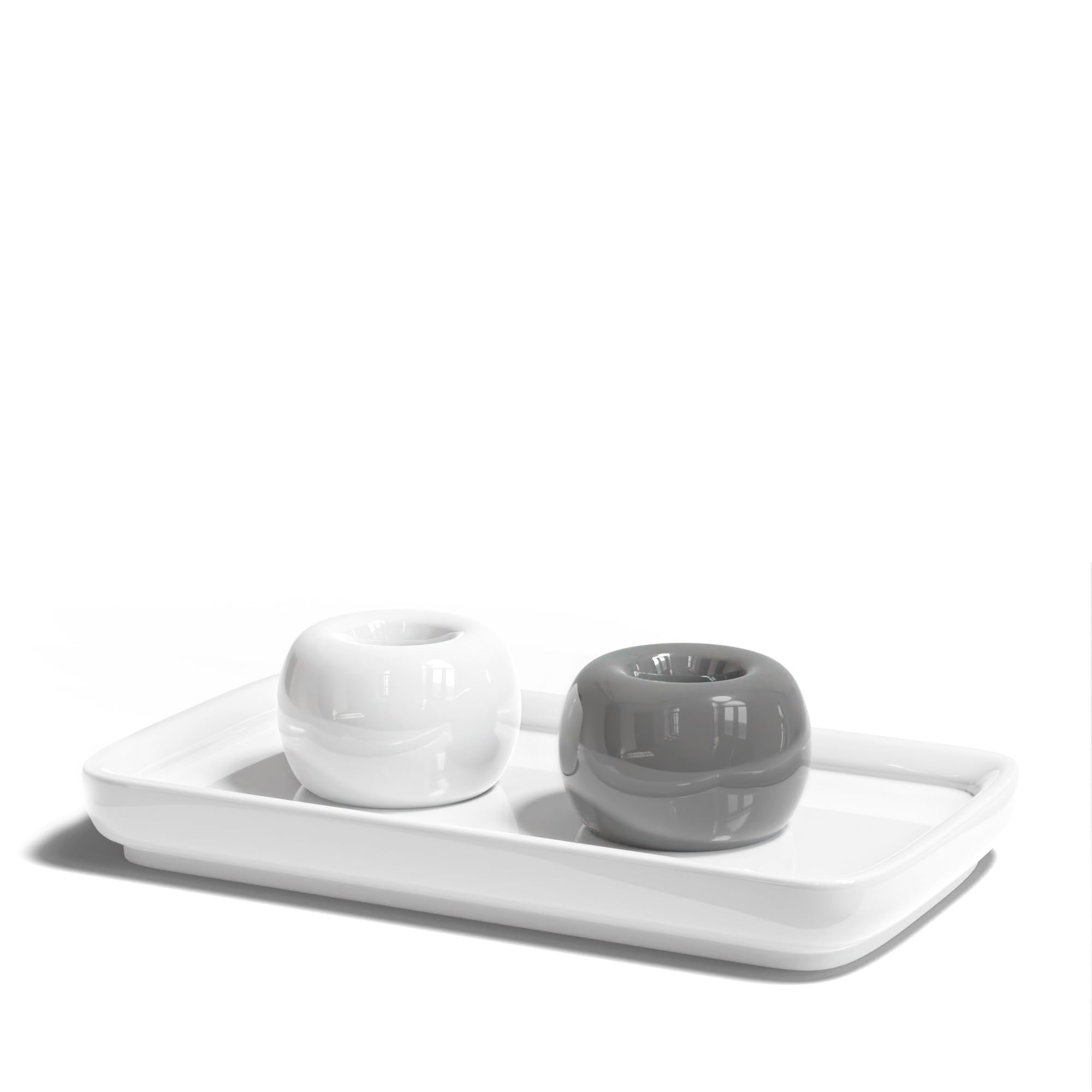 Photo 1 of Ceramic Toothbrush Holder with Tray for Bathroom Countertop, Single Bathroom Toothbrush Organizer (Grey & White)