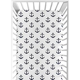 Sweet Jojo Designs Navy Blue White Anchors Boy Girl Fitted Crib Sheet Baby or Toddler Bed Nursery - Nautical Theme Ocean… 51pLk yzPTL