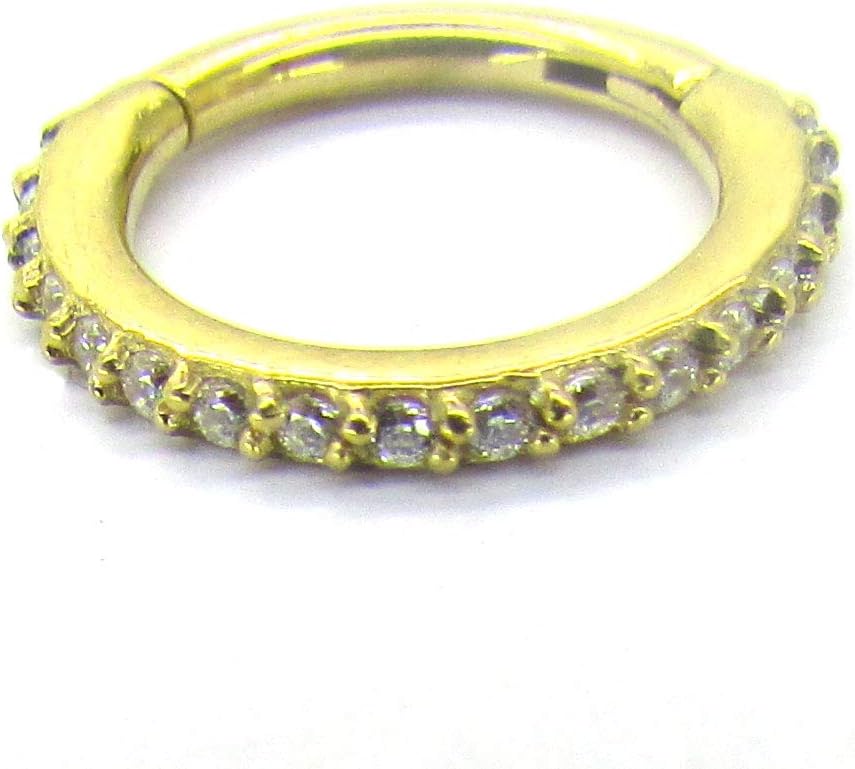NewkeepsR 316L 18G/16G Steel Hinged Clicker Segment Ring Pave Set with Clear Sparkling CZ Gems