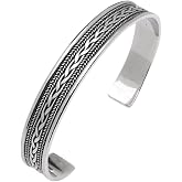 VN Jewelry Mens Solid 925 Sterling Silver Cuff Bangle Bracelet