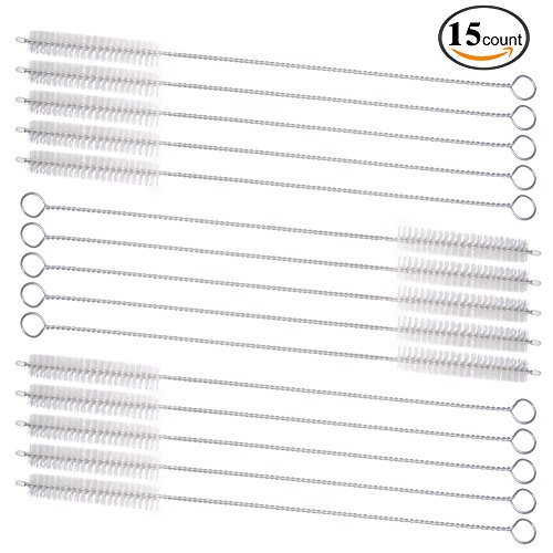 GFDesign Drinking Straw Cleaning Brushes Set Pipe Tube Cleaner Nylon Bristles Stainless Steel Handle - 8" x 3/8" (10mm) - Set of 15 - Thumbnail 6