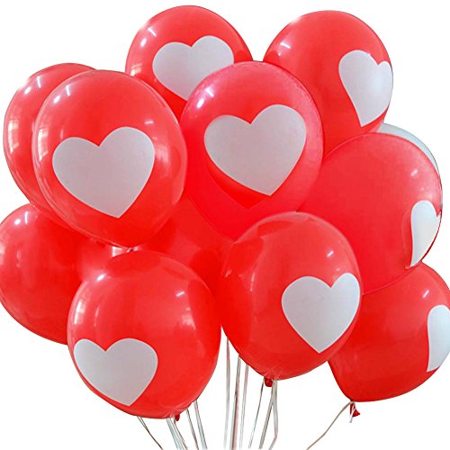 UTOPP 12 Inches Red Balloons Printed White Heart Shape Thick Latex Wedding Party Loving Balloons Pack of 50