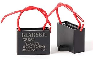 CBB61 8uF Fan Capacitor Motor Start Run Capacitor for Ceiling Fan Exhaust Fan AC 450V/370V/250V/100V 50/60Hz ±5%, 2 Pack