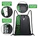 Drawstring Backpack Sports Gym Bag for Women Men Children Large Size with Zipper and Water Bottle Mesh Pockets (Black/Green)