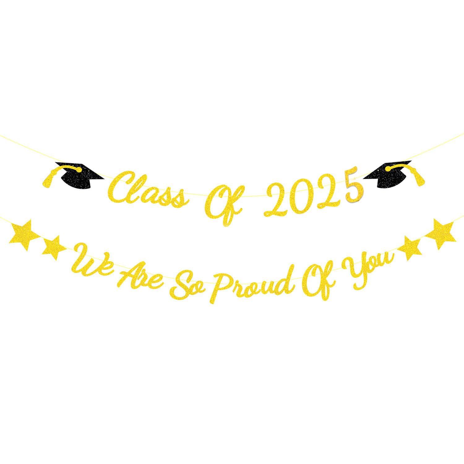 Elicola Graduation Party Decoration, Class Of 2025 Glitter Banner We are So Proud of You Banner For Graduation, Leavers 2025 decorations Congratulations Retirement Grad Party Supplies