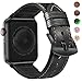 MARGE PLUS Compatible Apple Watch Band 45mm 44mm 42mm, Sweatproof Hybrid Genuine Leather and Silicone Sports Watch Band Replacement for iWatch SE Series 7 6 5 4 3 2 1, Black