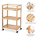 LANGRIA 3 Tier Rolling Cart Bamboo Service Kitchen Cart Storage Shelf with Hooks and Lockable Wheels for Home Dinning Room Bathroom Organization (Load 11 lbs. Per Shelf) (18.5