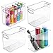 mDesign Tall Modern Stackable Plastic Storage Organizer Bin Basket with Handles for Bathroom Vanity Organization - Shelf, Cubby, Cabinet, or Closet Organizing Decor - Ligne Collection - 4 Pack - Clear