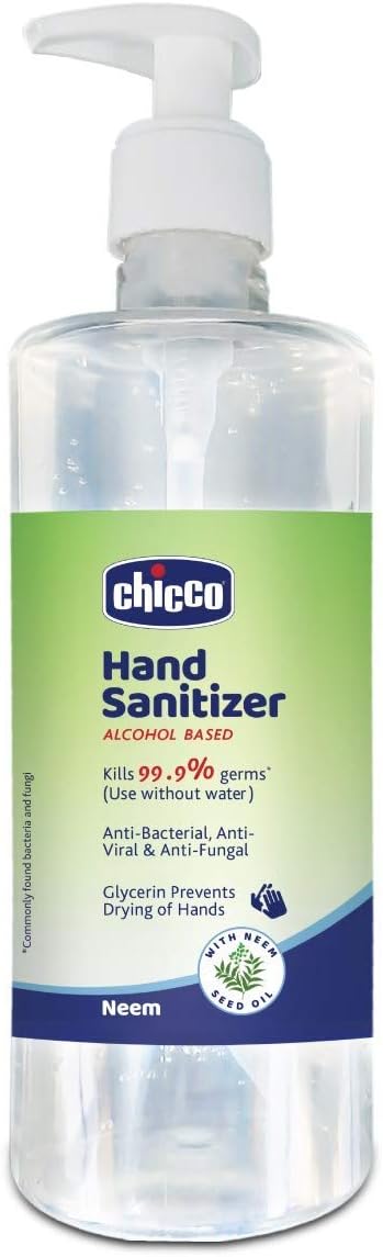 Chicco Neem Hand Sanitizer For Kids and Adults with Glycerin, 95% Alcohol Based, Kill 99.9% Germs (500ml)