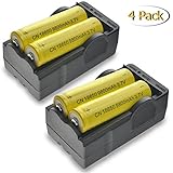 18650 Rechargeable Battery, MOCCO Lithium Ion 9800mAh 3.7V Fast Charge, High-Capacity Rechargeable Lithium Batteries with 2x Dual Charger for Outdoor, LED Flashlights, Headlamps, Laptop (4 Pack)