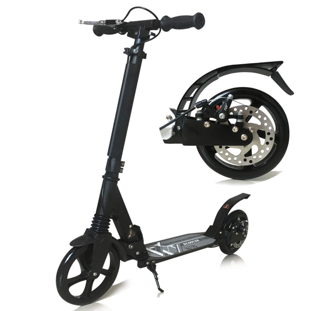 Kick Scooter Load 150kg, SchwarzWeißScooter mit Handbremse, 2 große