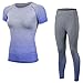 Shimmery Women's 2-Piece Compression Activewear Short Sleeve T-Shirt Top + Pants Tight Workout Set
