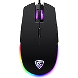 RGB Gaming Mouse Wired LED Mice,Hcman Breathing Backlit Optical USB Mouse with 5000 DPI Programmable 8 Buttons,PC Computer Laptop Mouse for PC & Mac Gamers (Black)