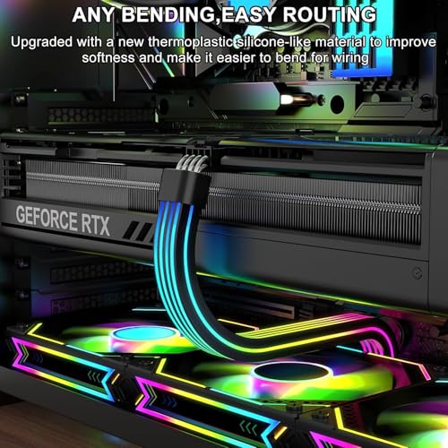 RGB PCIe Extension Cable with 8-Pin, ARGB GPU Power Cable with Addressable LEDs, 5V 3-Pin Connector for RTX 3060/4060/4070 & RX 6600/580, PC Case Lighting Accessory(Black, 34.5cm Length)