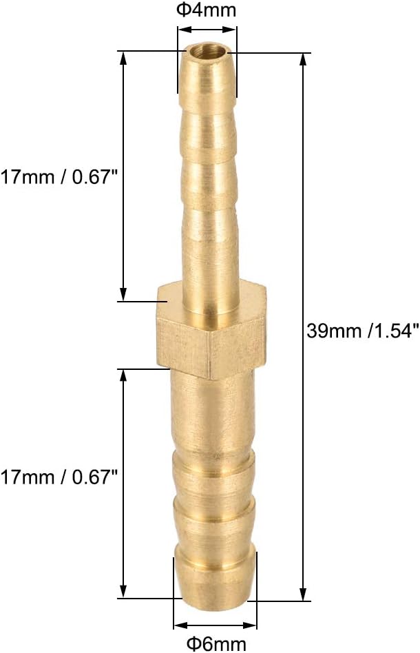 sourcing map Straight Brass Barb Fitting Reducer, Fit Hose ID 6mm to 4mm, Gold, 6mm x 4mm - Image 3