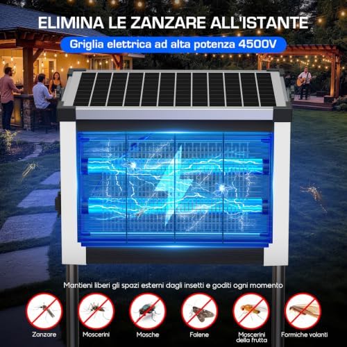 Lampada Antizanzare Solare da Esterno, Impermeabile IPX5 (Bianco)