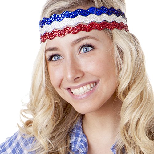 Hipsy Women's American Flag 4th of July Adjustable Headband Gift Packs (Wave Red/White/Royal 3pk)