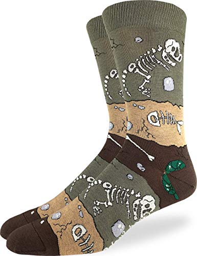 Good Luck Sock Men's Dinosaur Fossil Layers Socks - Brown, Adult Shoe Size 7-12