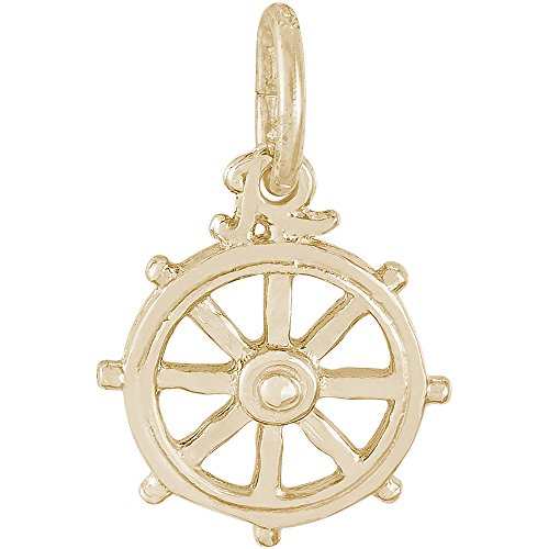 Rembrandt Charms 10K Yellow Gold Ships Wheel Charm on a 10K Yellow Gold Box Chain Necklace, 18"