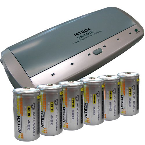Universal Battery Charger with 6 D Size (9000mAh NiMH) Rechargeable