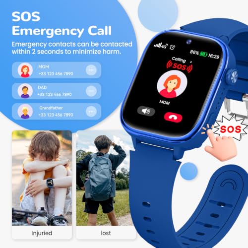 RUXINGX Reloj Inteligente Niño, Smartwatch Niños con GPS y Videollamadas, Teléfono, Chat de Voz, SOS, Modo Escuela, Cámara, Podómetro, Monitor de Sueño, IP68 Impermeable Regalo Niñas y Niños, Azul