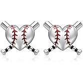 Softball Earrings Baseball Earrings for Women Stud 925 Sterling Silver Baseball Bat Earring Heart Earring Sport Lover Softball Jewelry Gifts