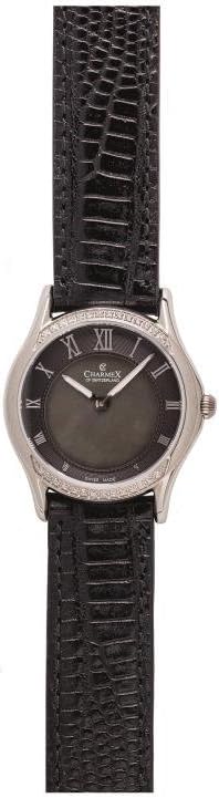 Charmex Cannes 6332 30mm Stainless Steel Case Black Calfskin Synthetic Sapphire Women's Watch