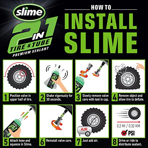 Slime 10193 Tire and Tube Sealant, Puncture Repair, 2in1, Prevent and