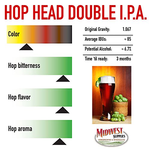 Hop Head Double IPA HomeBrewing Beer Brewing Recipe Kit - Gold Liquid Malt Extract With Ingredients For Making 5 Gallons Of Homemade Beer - Thumbnail 2