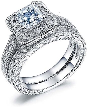 Romantic Fate White Sqaure Deluxe Crystal Wedding Lover 18K Silver Zirconia Studded Women Ring Jewelry